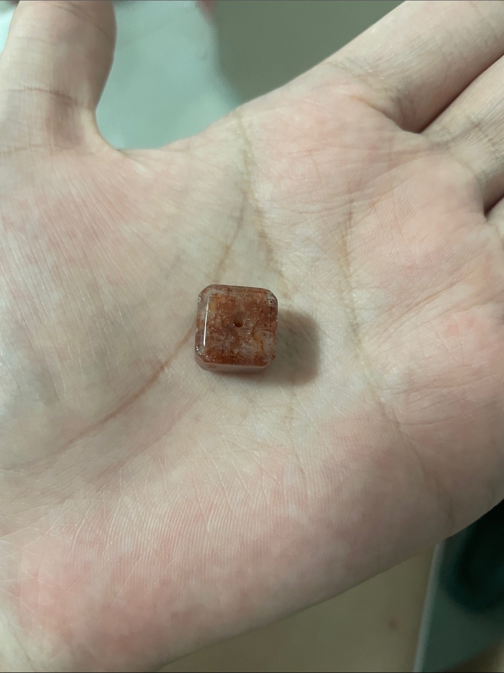 Sunstone Square Bead Pendant - Orange Gemstone Accent